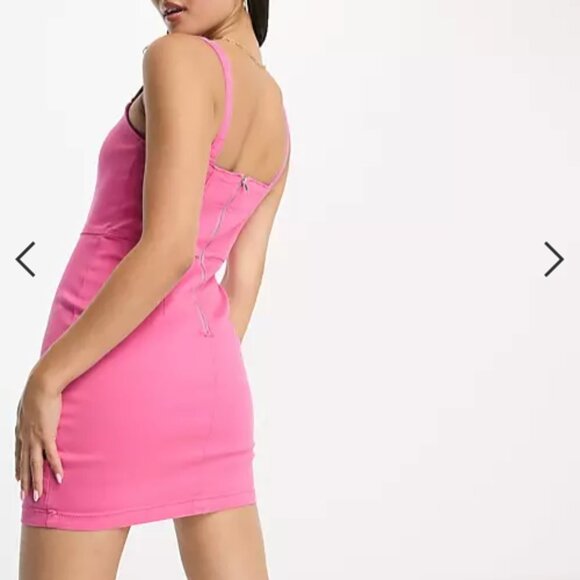 ASOS DESIGN denim mini dress with sweetheart neckline in pink *NEVER WORN* - Picture 5 of 11